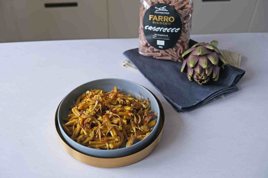CASERECCE DI FARRO PARMIGIANO ZAFFERANO E CARCIOFI