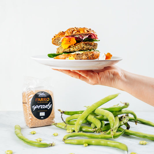 Burger con farro spezzato e fave