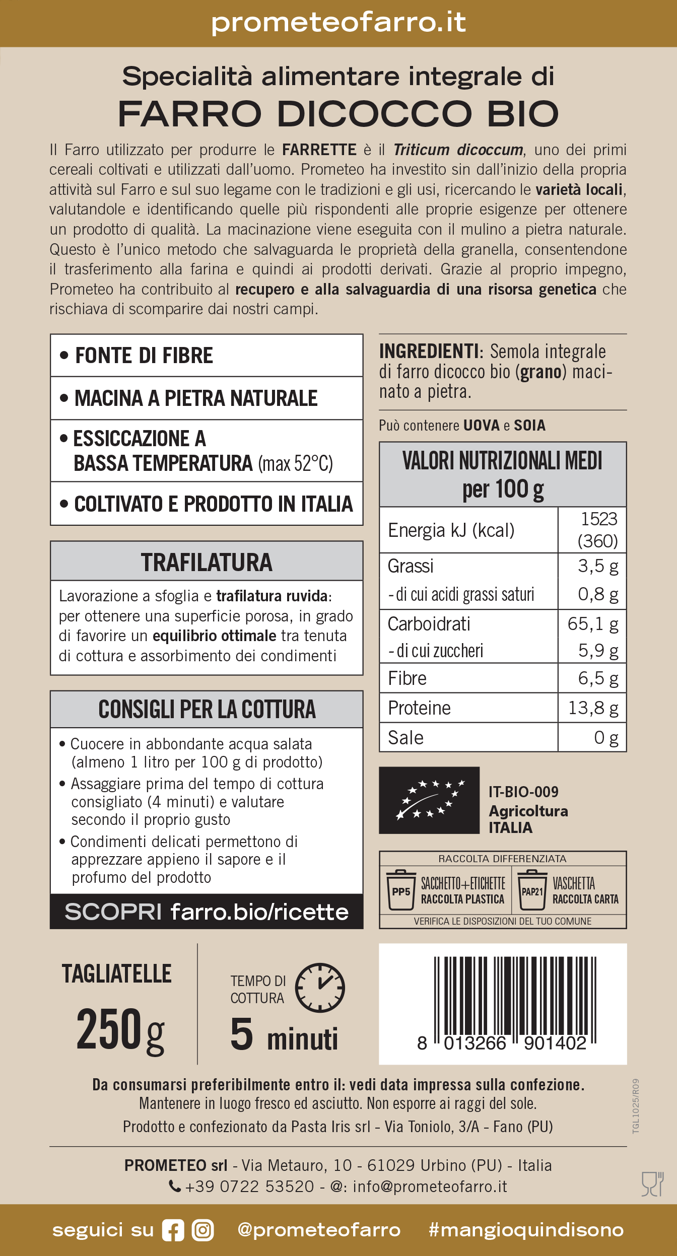 Tagliatelle di farro dicocco integrale bio (confezione da 12)