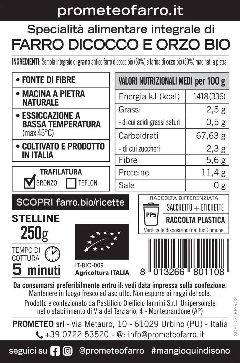 Stelline di farro dicocco integrale e orzo bio (confezione da 12)