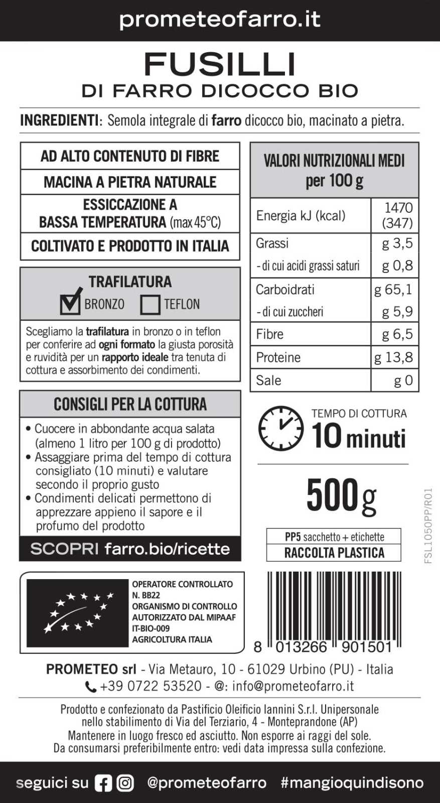 Fusilli di farro dicocco integrale bio (confezione da 12)