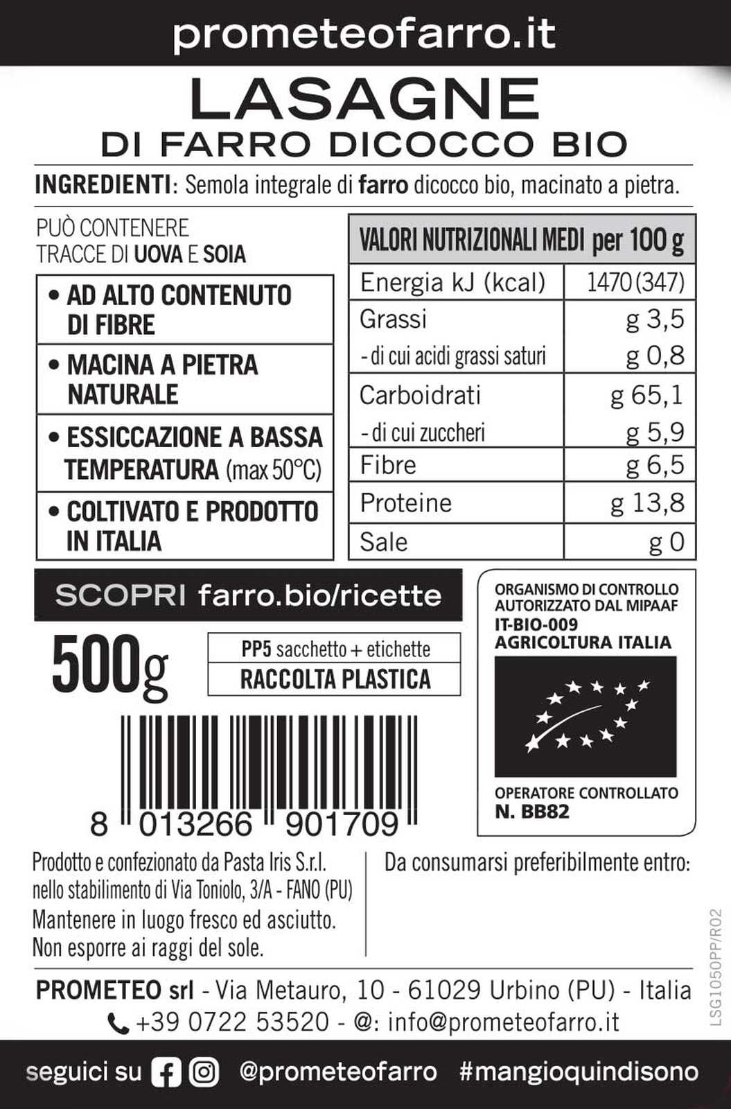Lasagne di farro dicocco integrale bio