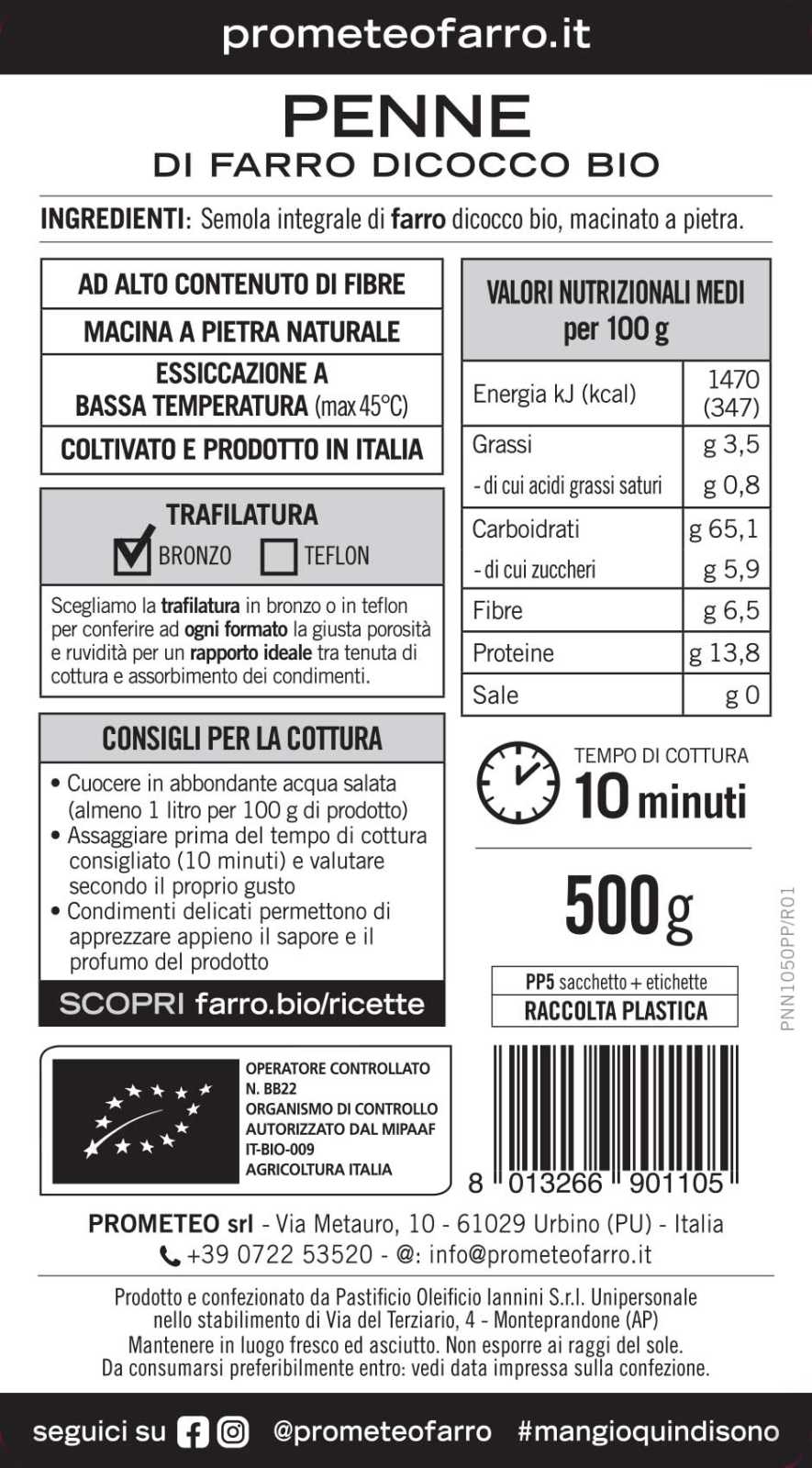 Penne di farro dicocco integrale bio