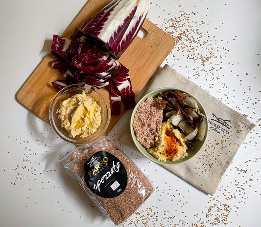 BOWL DI FARRO SPEZZATO, HUMMUS E RADICCHIO