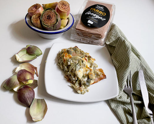 LASAGNE DI FARRO INTEGRALE AI CARCIOFI E SQUACQUERONE