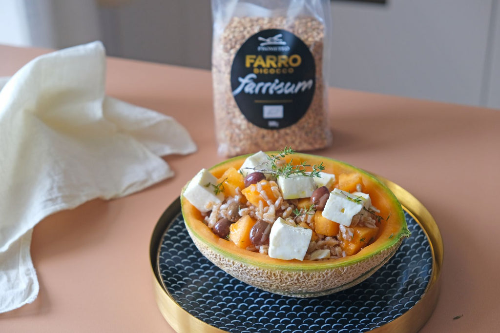 INSALATA DI MELONE, FARRO E PRIMO SALE