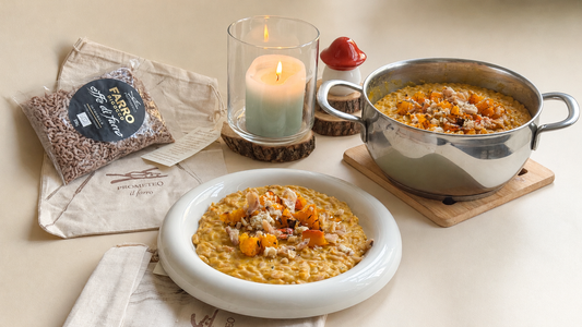 EFFE DI FARRO CON CREMA DI ZUCCA E CASTAGNE