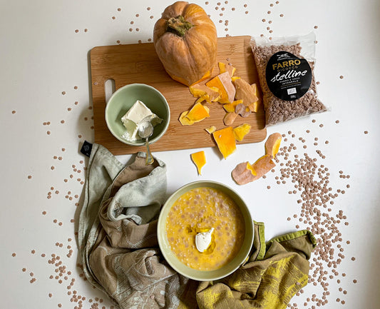 STELLINE DI FARRO E ORZO CON ZUCCA E ROBIOLA