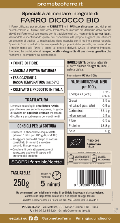 Tagliatelle di farro dicocco integrale bio