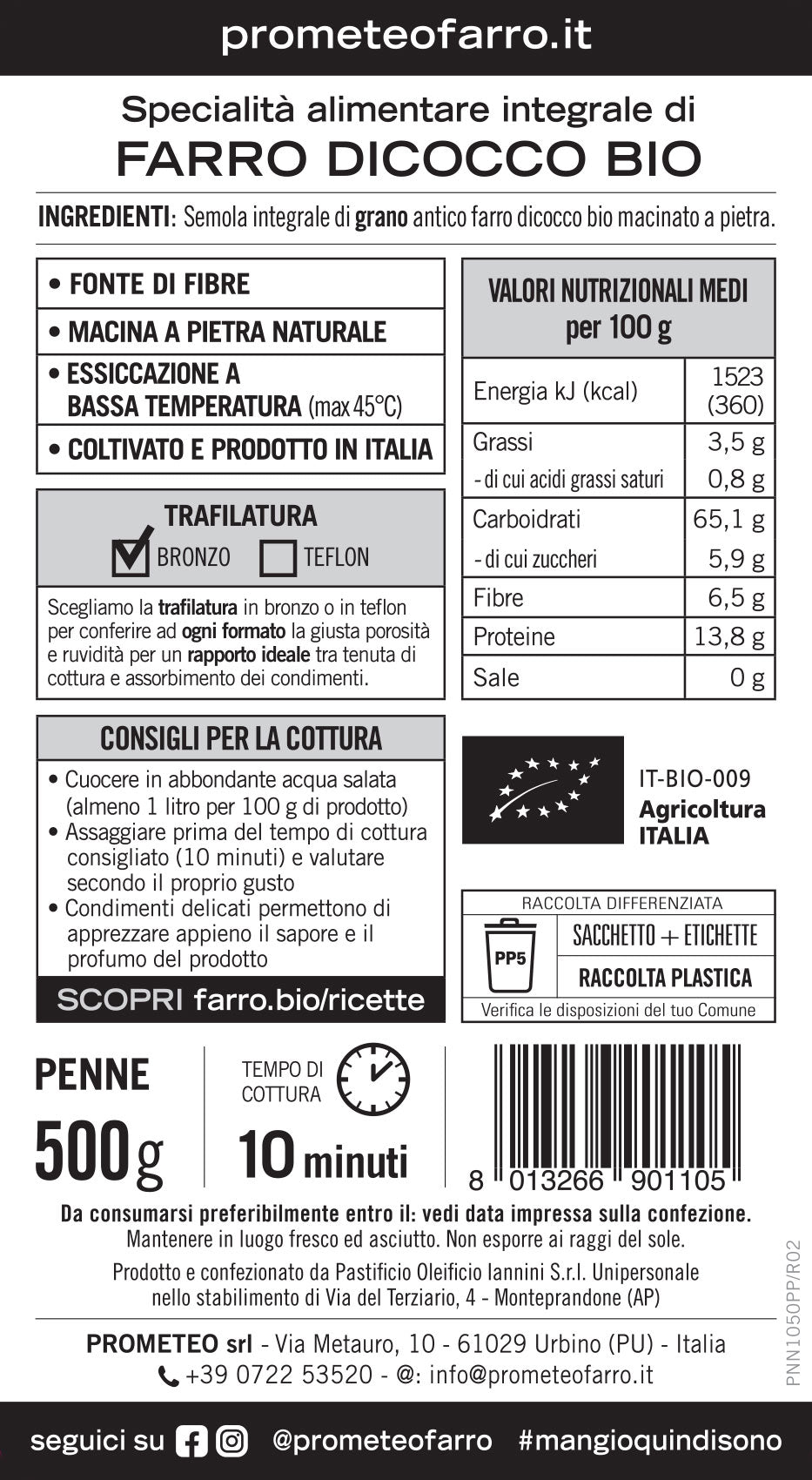Penne di farro dicocco integrale bio