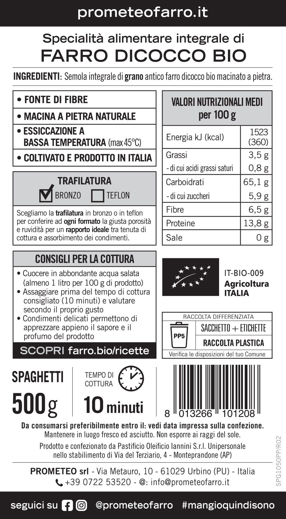 Spaghetti di farro dicocco integrale bio