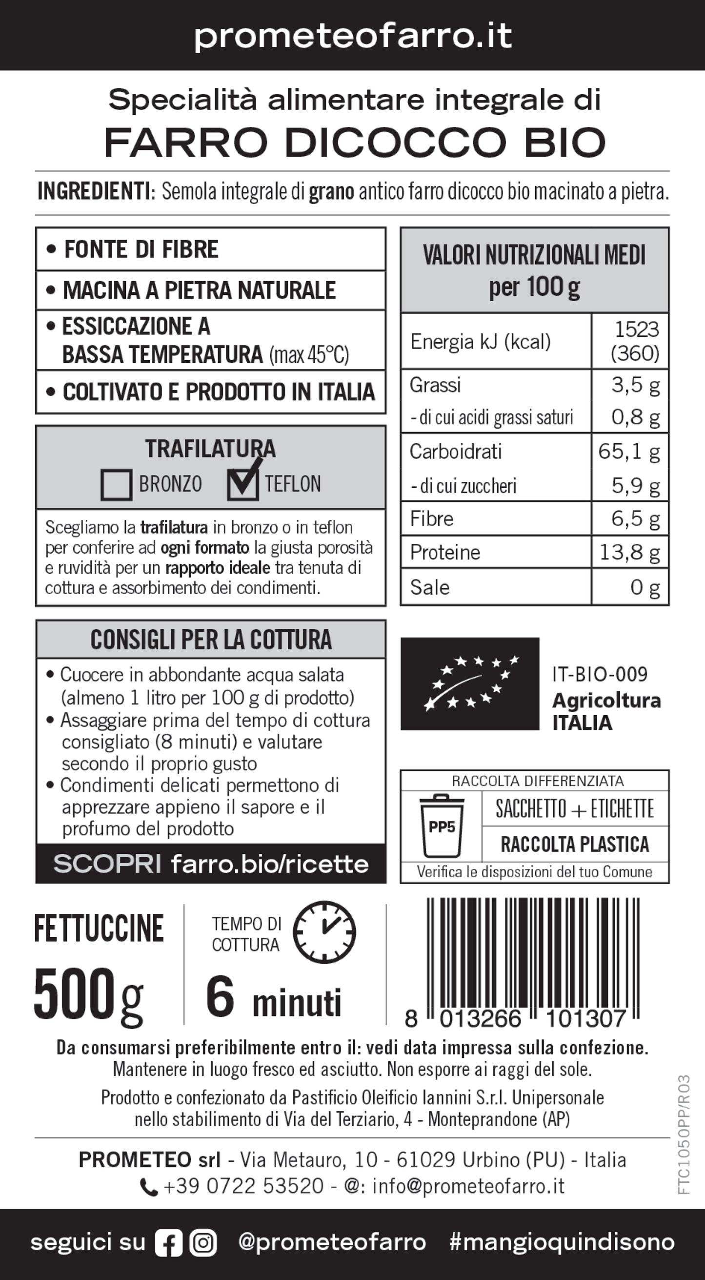 Fettuccine di farro dicocco integrale bio