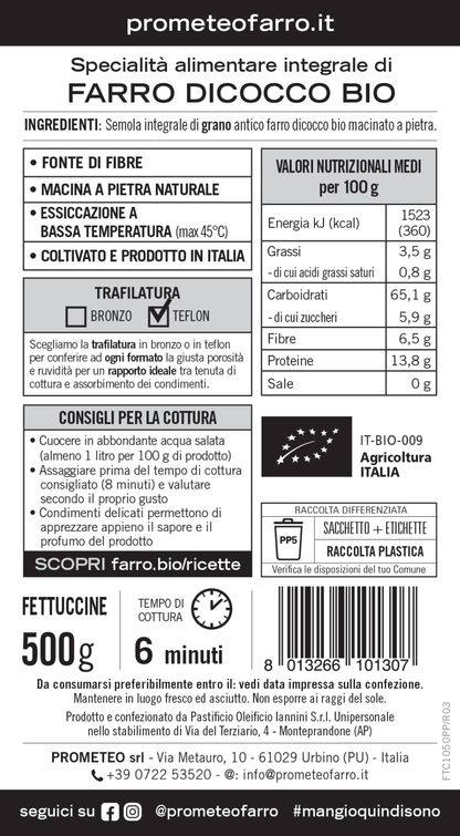 Fettuccine di farro dicocco integrale bio