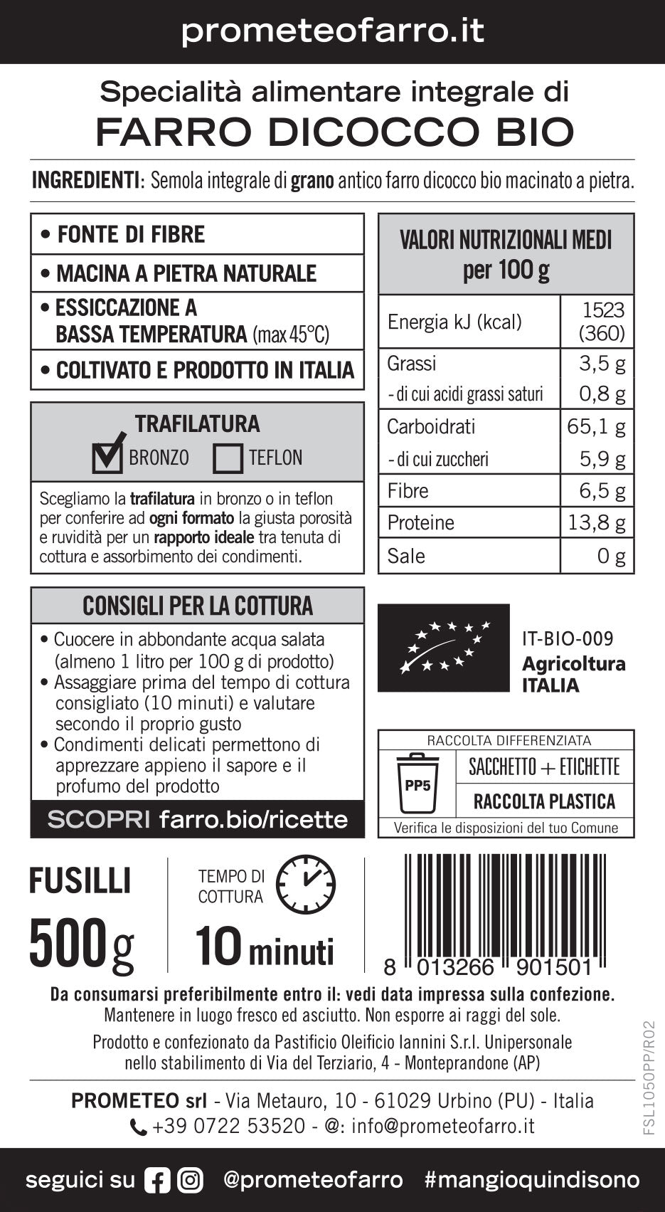 Fusilli di farro dicocco integrale bio