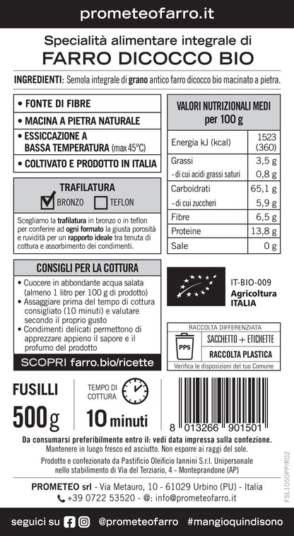 Fusilli di farro dicocco integrale bio